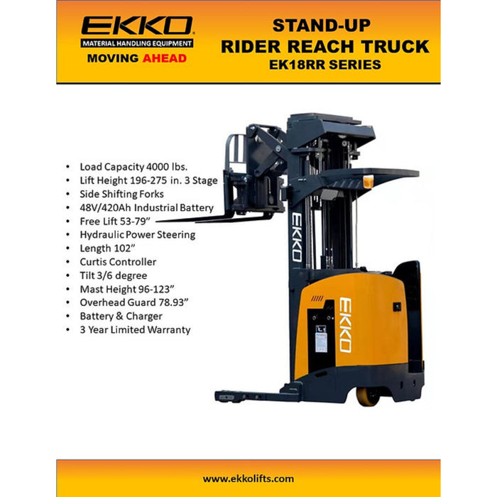 EKKO EK18RR Stand-Up NA Reach Truck || 196" or 275" || 4000 LBS