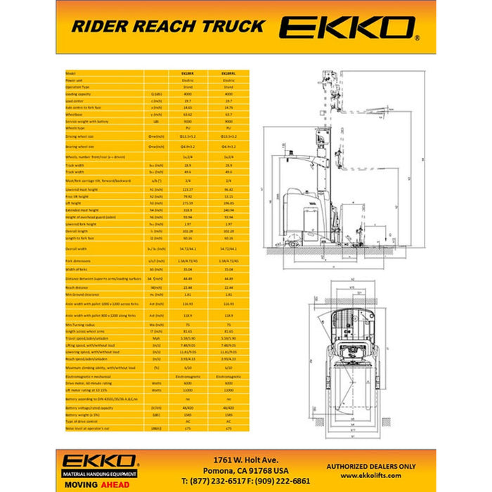 EKKO EK18RR Stand-Up NA Reach Truck || 196" or 275" || 4000 LBS